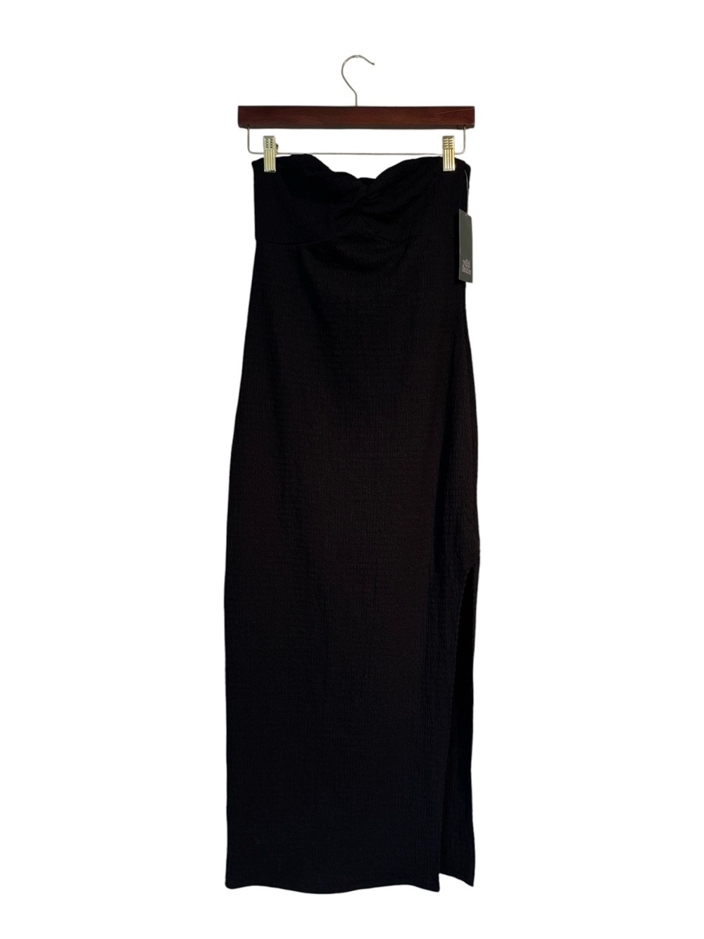 Wild Fable Black Strapless Midi Dress Side Slit Textured Tube Dress Size M NWT